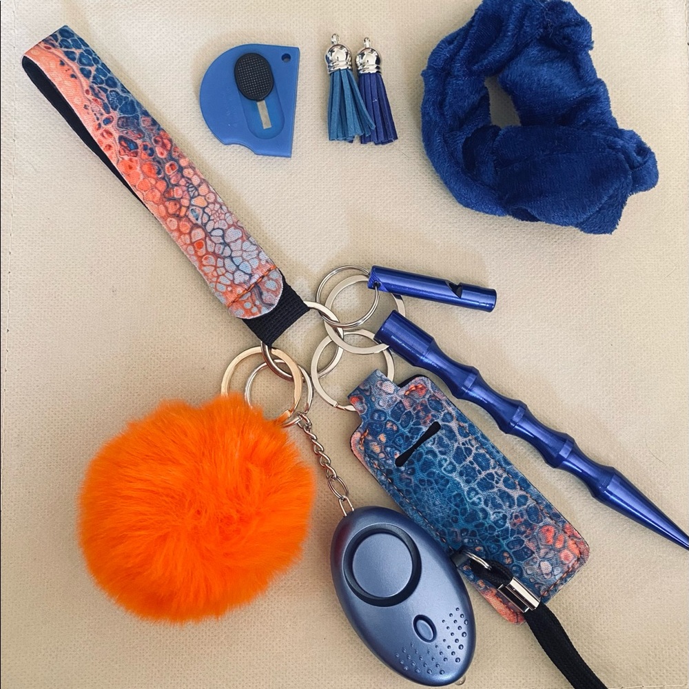 Blue watercolor safety keychain